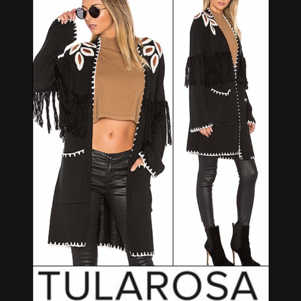 Tularosa Sawyer Embroidered Fringe Floral Cardigan